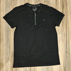 Stone Falcon Black Short Sleeve Tee with Quarter-Zip Collar